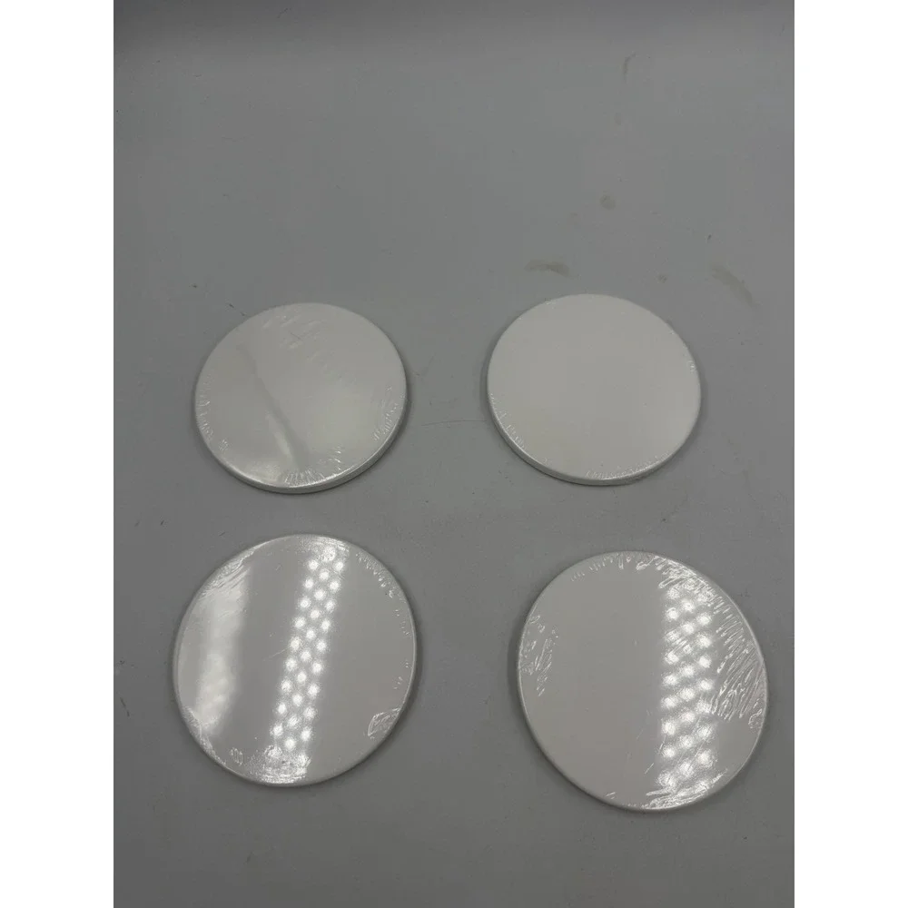 Set Of 4 Sealed Ceramic White Disc Coasters 3.5in Rounds 1/4